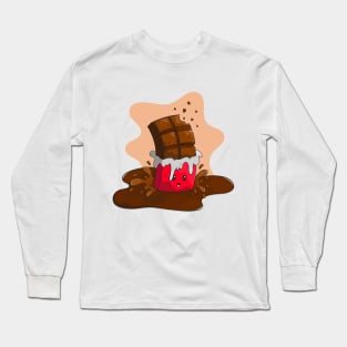 Sweet chocolate bar standing on a melting chocolate lake. Long Sleeve T-Shirt